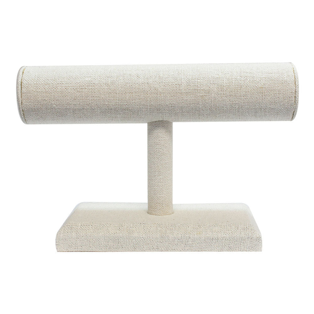 7" x 5" Beige Linen Wrapped Oval Single Round T-Bar Jewelry Display Watches Necklaces Bracelets Holder