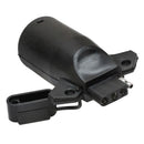 Trailer wiring adapter plug with 7-way male and 4-flat female connectors.