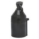 Compact 7-way to 4-flat trailer plug with hinged protective cap and secure fit design.