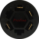 Black plastic trailer wiring converter plug for 7-blade RV socket to 4-flat trailer lights.