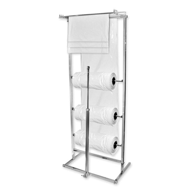74''H Chrome 3 Roll Bagging Unit Plastic Film Garment Bag Bagger Fixture Display