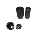 Heavy-duty CR-MO steel deep impact sockets organized in a portable red case.