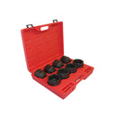 8-piece 3/4-inch drive jumbo impact socket set in red plastic carrying case.