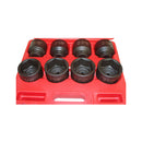 Red hard case containing eight large black impact sockets for 3/4" drive tools.