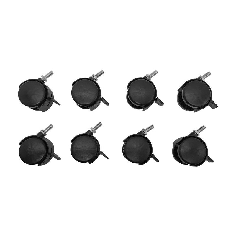 8 Pc 3/8" x 1" Thread Size 2'' Black PVC Nylon Twin Swivel Casters Wheel w- Brake