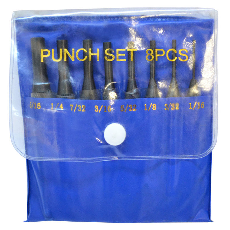 8 Pc Steel Drive Pin Punch Set 4'' Long Knurled Body Punches Tool Set