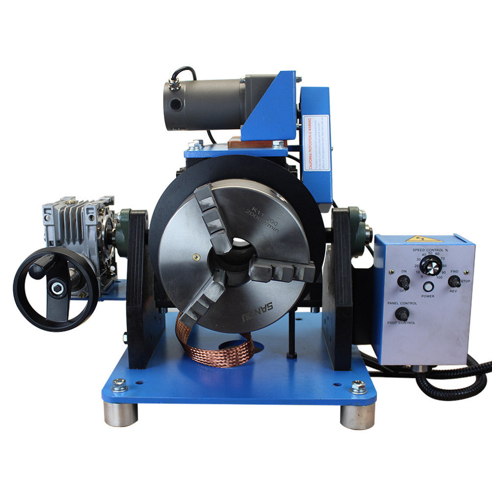 8-inch rotary welding positioner with hollow chuck and control box for precise metal fabrication.