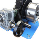 Professional metal welding positioner with hollow chuck and variable speed settings.