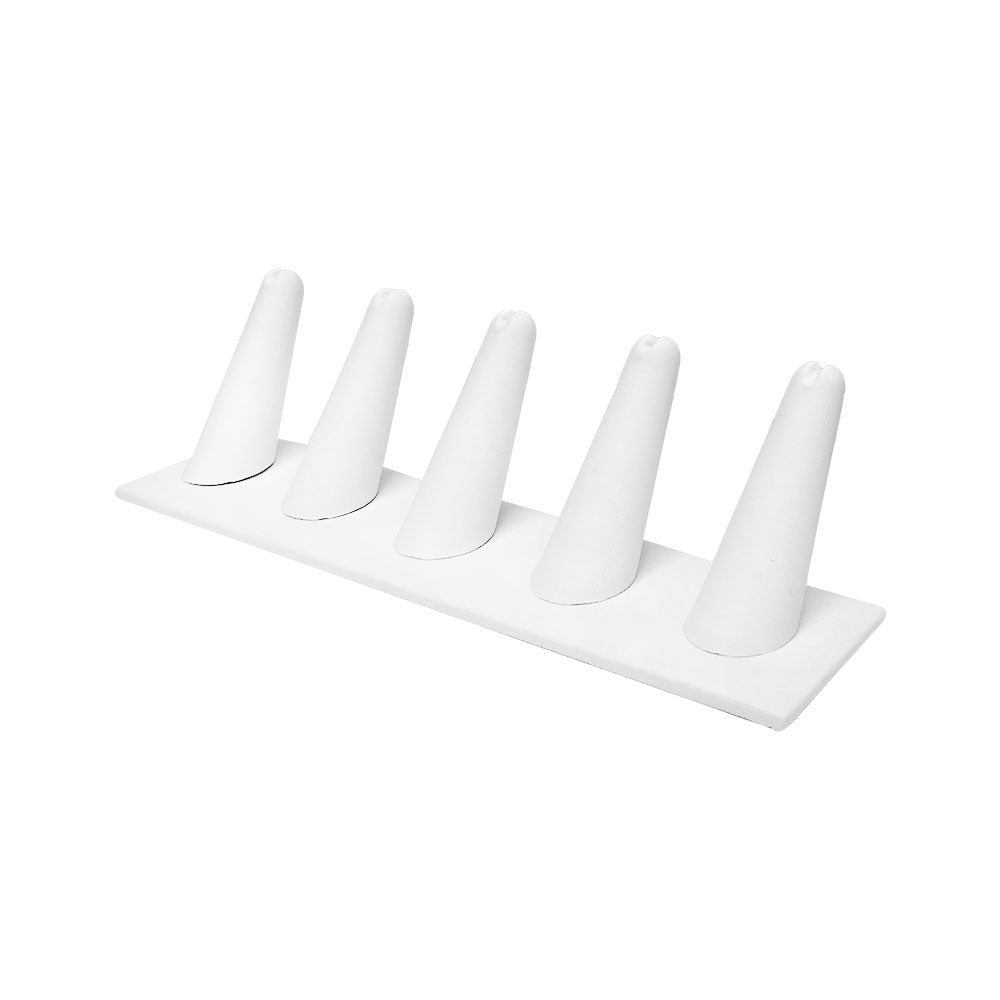 8" x 2" x 2-1/4" White Faux Leather Five Fingers Ring Display Jewelry Display Showcase