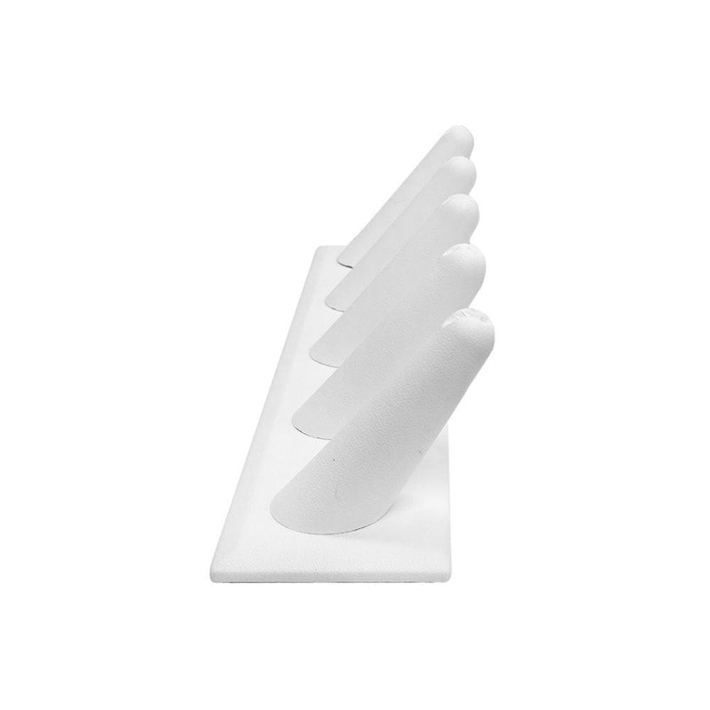 8" x 2" x 2-1/4" White Faux Leather Five Fingers Ring Display Jewelry Display Showcase