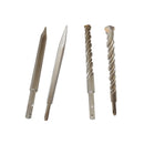 SDS Plus rotary hammer drill bits and chisels organized in red carrying box