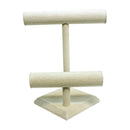 9" x 7" Beige Linen Wrapped Oval Double Round T-Bar Jewelry Display Watches Necklaces Bracelets Holder