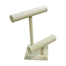 9" x 7" Beige Linen Wrapped Oval Double Round T-Bar Jewelry Display Watches Necklaces Bracelets Holder