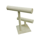 9" x 7" Beige Linen Wrapped Oval Double Round T-Bar Jewelry Display Watches Necklaces Bracelets Holder