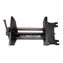 Under-bench woodworker vise showing steel rods and threaded screw mechanism
