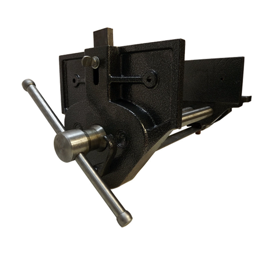 Front view of woodworking vise mechanism for mounting under a workbench