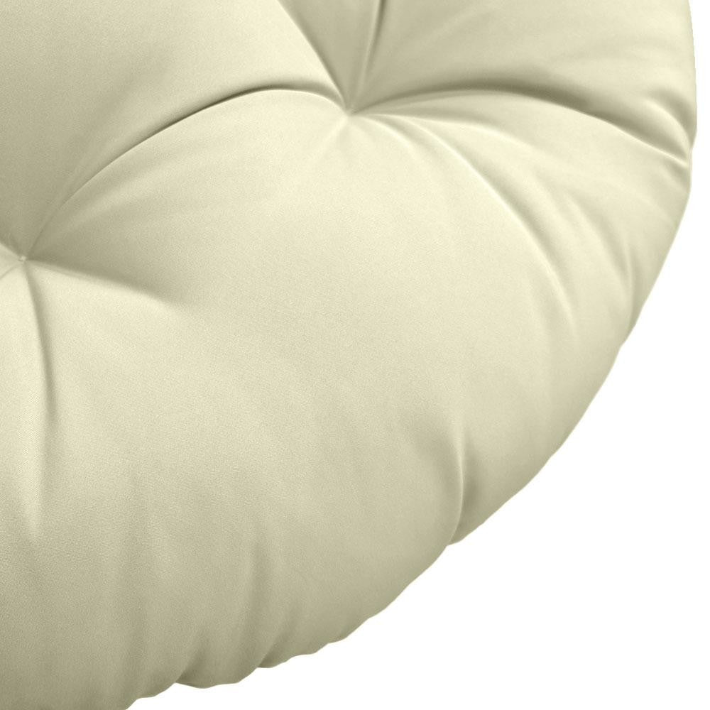 Close-up of papasan cushion fabric and tufted stitching detail