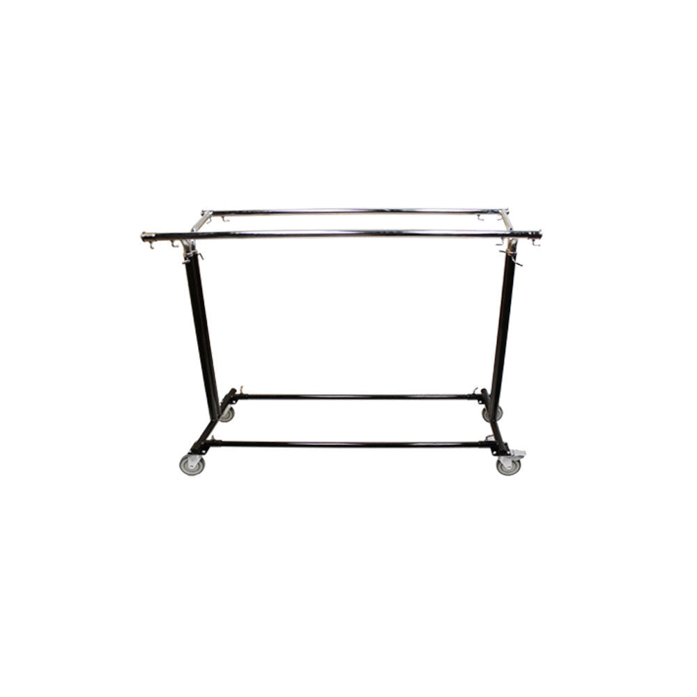 Adjustable Double Parrallel Bar Retail Rack Clothes Hanger w- Swivel Wheels Lock