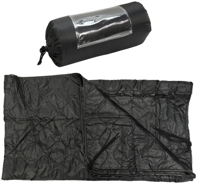 BLACK 86''L x 58''W G.I Style Poncho Liner Blanket Sleeping Bag Liner Rip-Stop Nylon w- Pouch
