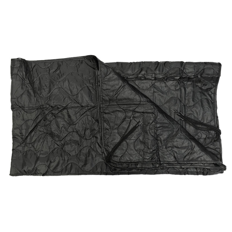 BLACK 86''L x 58''W G.I Style Poncho Liner Blanket Sleeping Bag Liner Rip-Stop Nylon w- Pouch