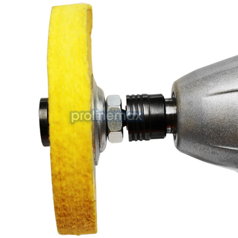 Drill buffer attachment kit including cotton wheels, adapter, and metal washers.