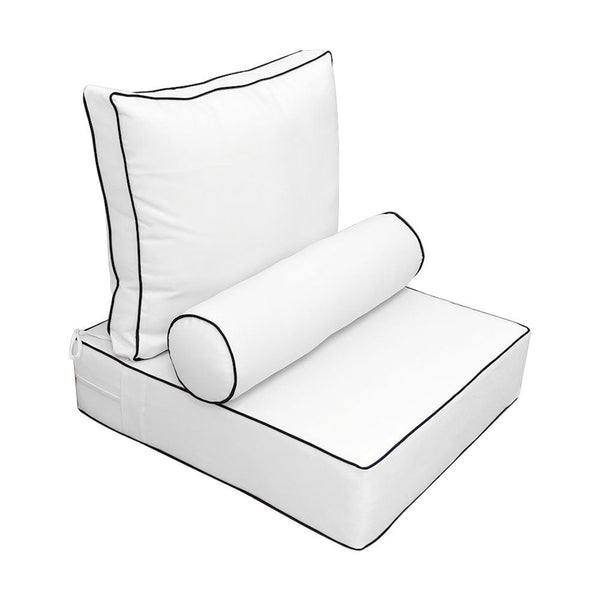 Large Size 26x30x6 Contrast Trim Outdoor Deep Seat Backrest Cushion with Bolster, Water Repellent Patio Cushion Insert and Cover Set AD106