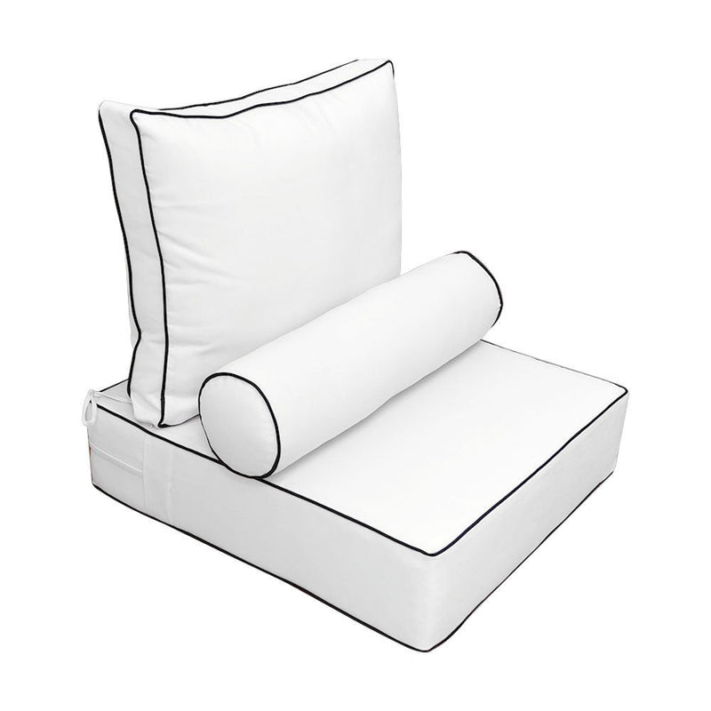 Large Size 26x30x6 Contrast Trim Outdoor Deep Seat Backrest Cushion with Bolster, Water Repellent Patio Cushion Insert and Cover Set AD106