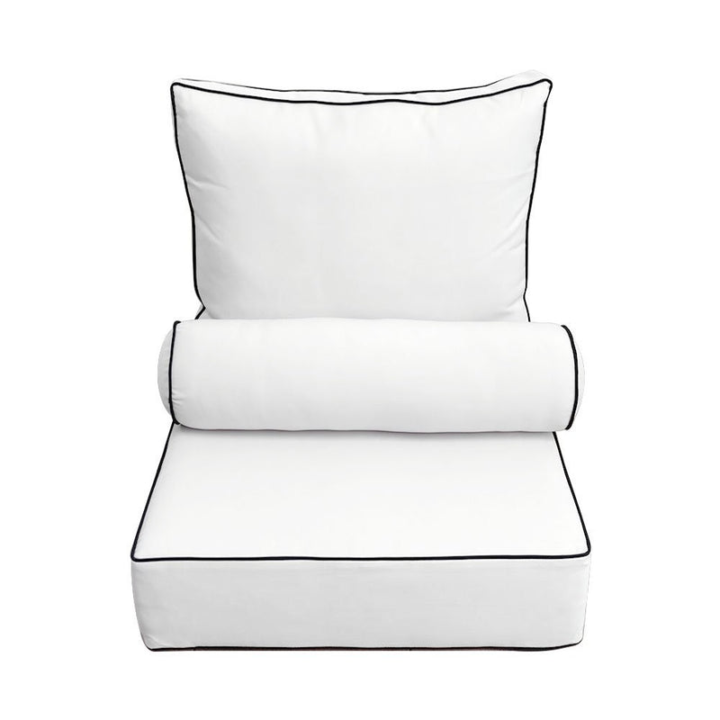 Large Size 26x30x6 Contrast Trim Outdoor Deep Seat Backrest Cushion with Bolster, Water Repellent Patio Cushion Insert and Cover Set AD106