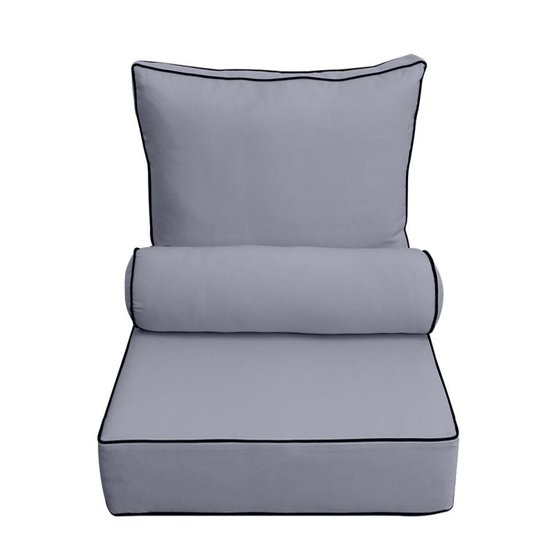 Medium Size 24x26x6 Contrast Trim Outdoor Deep Seat Backrest Cushion with Bolster, Water Repellent Patio Cushion Insert and Cover Set AD001