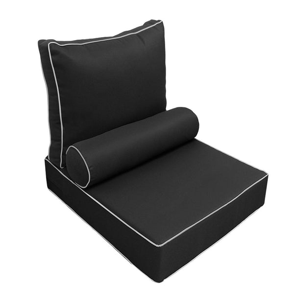 Contrast Pipe Trim Medium 24x26x6 Outdoor Deep Seat Back Rest Bolster Cushion Insert Slip Cover Set AD003