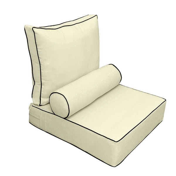 Medium Size 24x26x6 Contrast Trim Outdoor Deep Seat Backrest Cushion with Bolster, Water Repellent Patio Cushion Insert and Cover Set AD005