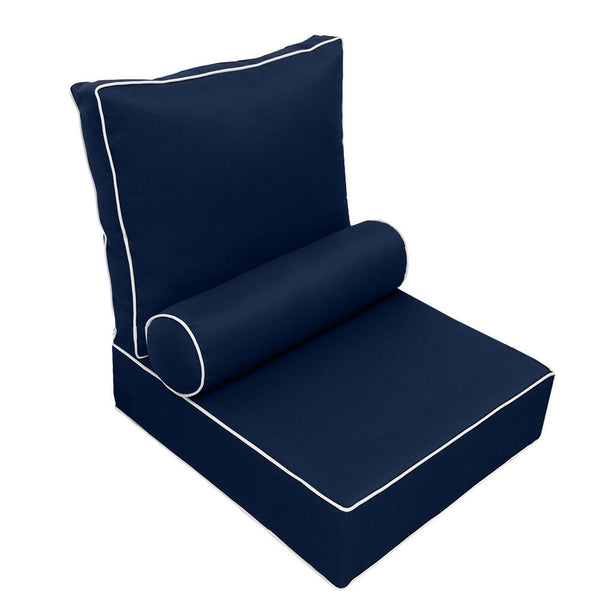 Contrast Pipe Trim Medium 24x26x6 Outdoor Deep Seat Back Rest Bolster Cushion Insert Slip Cover Set AD101