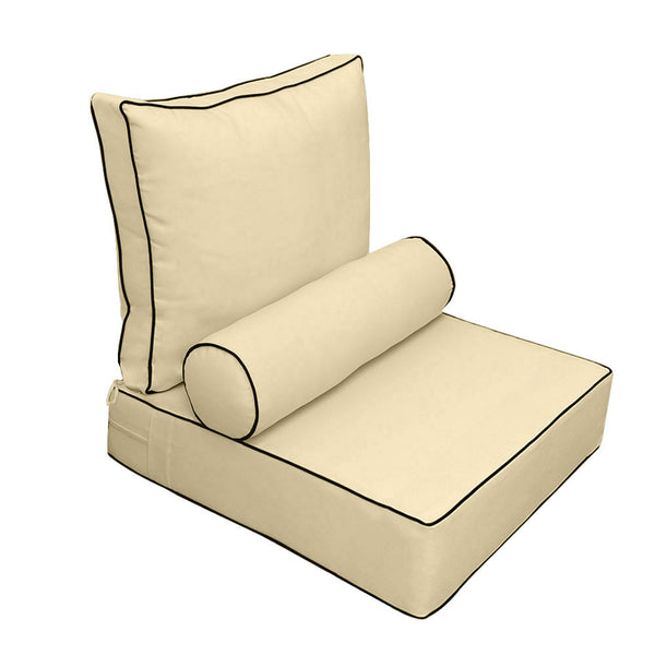 Medium Size 24x26x6 Contrast Trim Outdoor Deep Seat Backrest Cushion with Bolster, Water Repellent Patio Cushion Insert and Cover Set AD103
