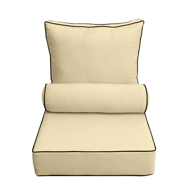 Medium Size 24x26x6 Contrast Trim Outdoor Deep Seat Backrest Cushion with Bolster, Water Repellent Patio Cushion Insert and Cover Set AD103