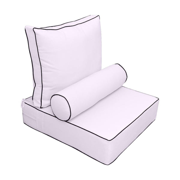 Medium Size 24x26x6 Contrast Trim Outdoor Deep Seat Backrest Cushion with Bolster, Water Repellent Patio Cushion Insert and Cover Set AD107