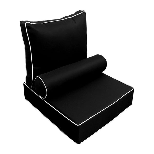 Medium Size 24x26x6 Contrast Trim Outdoor Deep Seat Backrest Cushion with Bolster, Water Repellent Patio Cushion Insert and Cover Set AD109