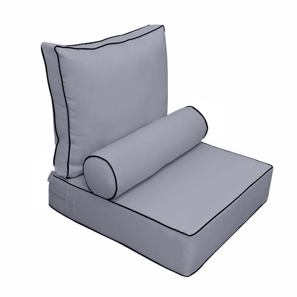Small Size 23x24x6 Contrast Trim Outdoor Deep Seat Backrest Cushion with Bolster, Water Repellent Patio Cushion Insert and Cover Set AD001
