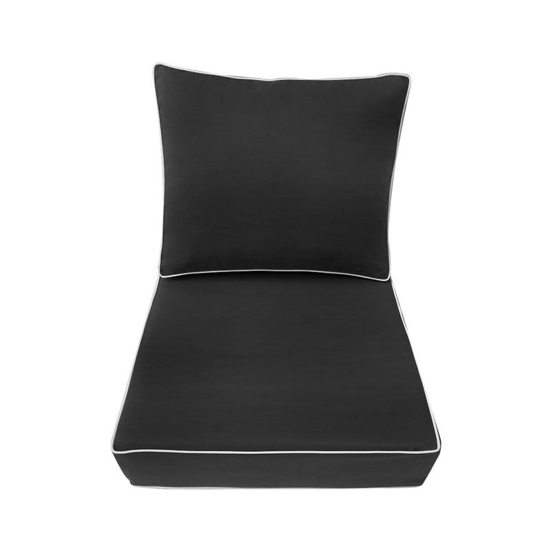 Contrast Pipe Trim Small 23x24x6 Outdoor Deep Seat Back Rest Bolster Cushion Insert Slip Cover Set AD003