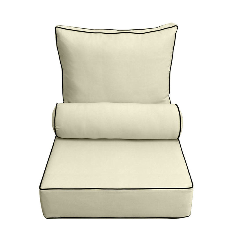 Small Size 23x24x6 Contrast Trim Outdoor Deep Seat Backrest Cushion with Bolster, Water Repellent Patio Cushion Insert and Cover Set AD005