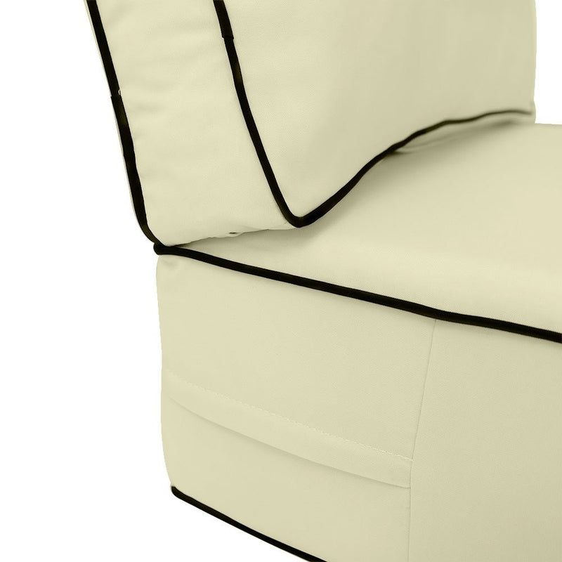 Small Size 23x24x6 Contrast Trim Outdoor Deep Seat Backrest Cushion with Bolster, Water Repellent Patio Cushion Insert and Cover Set AD005