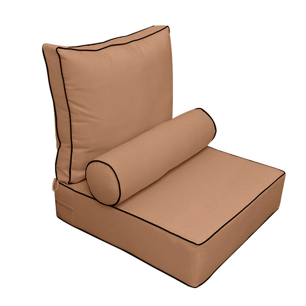 Small Size 23x24x6 Contrast Trim Outdoor Deep Seat Backrest Cushion with Bolster, Water Repellent Patio Cushion Insert and Cover Set AD104