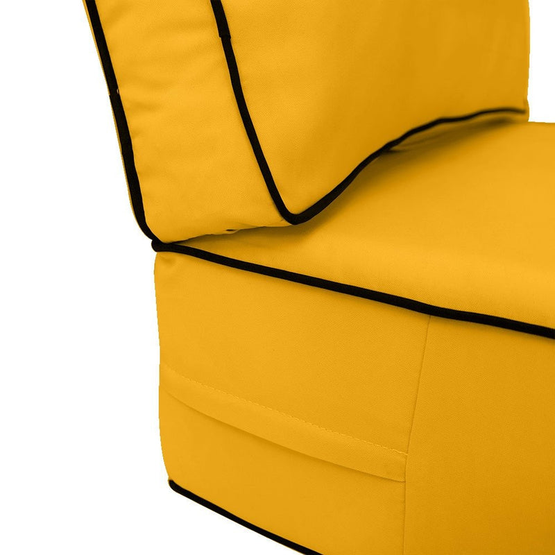 Contrast Piped Trim Medium 24x26x6 Deep Seat Back Cushion Slip Cover Set AD108