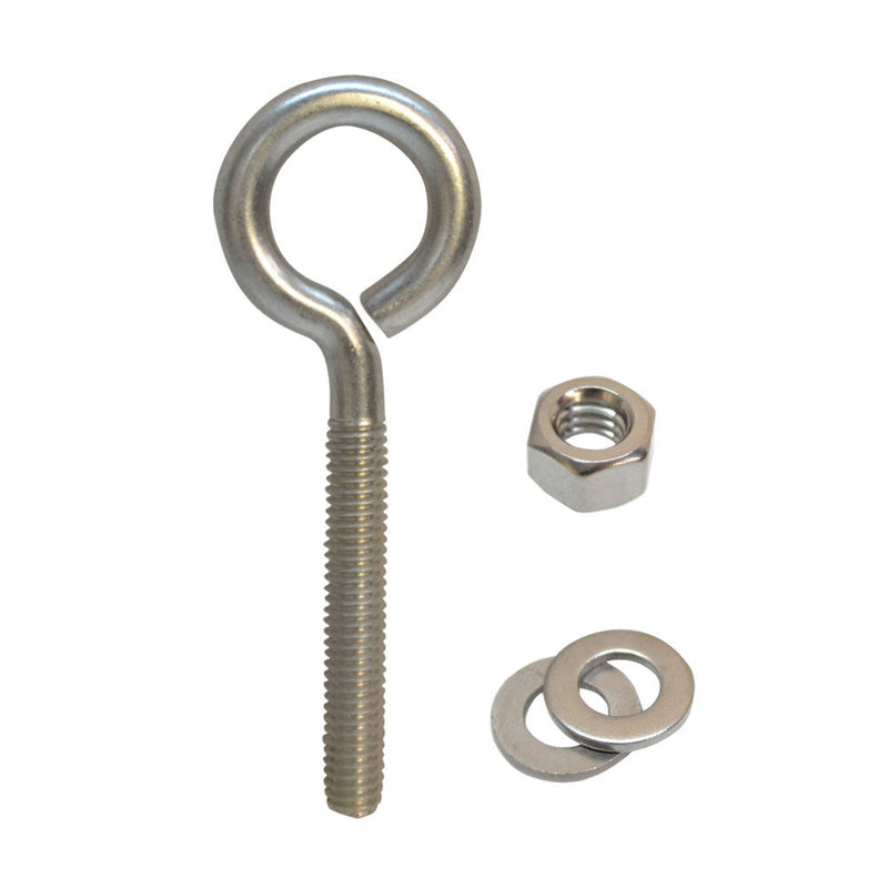 Fully Threaded Marine Stainless Steel 1/2" x 4" Turned Eye Bolt Nut and Washers