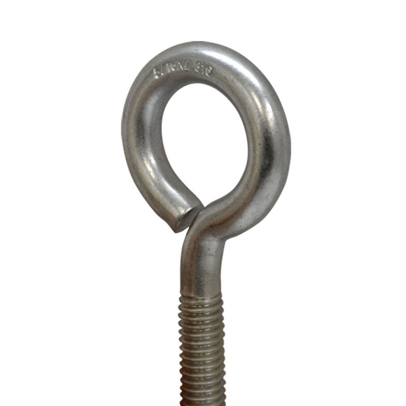 Fully Threaded Marine Stainless Steel 1/2" x 4" Turned Eye Bolt Nut and Washers