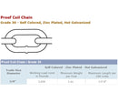 Grade 30 Proof Coil Chain Hot Dip Galvanized Steel 3/8" x 100' Ft