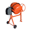 Heavy duty orange concrete mixer with 210L drum and portable electric motor