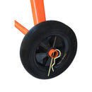 Orange steel drum cement mixer with motor housing and durable steel frame