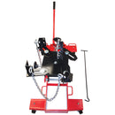 Side view of low profile hydraulic transmission jack with safety chains