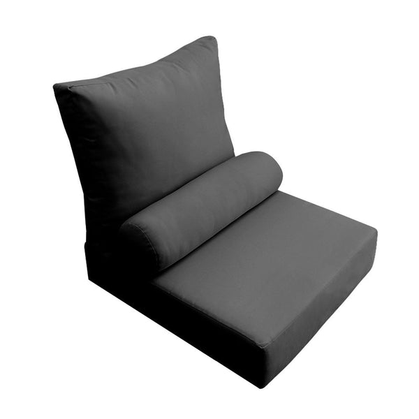 Medium Size 24x26x6 Knife Edge Outdoor Deep Seat Backrest Cushion with Bolster, Water Repellent Patio Cushion Insert and Cover Set AD003