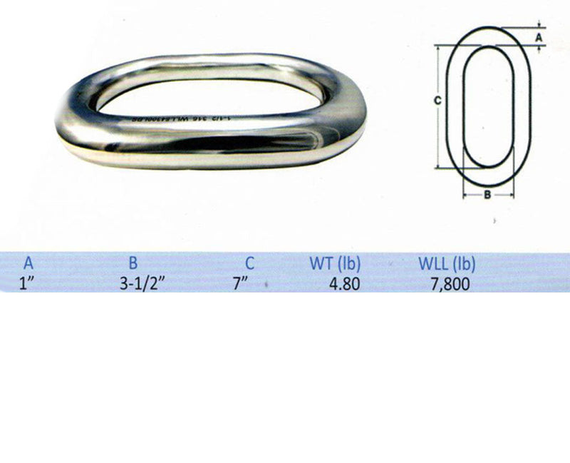 Marine Stainless Steel 1'' Master Link Welded Formed Boat WLL 7,800 Lbs SS316